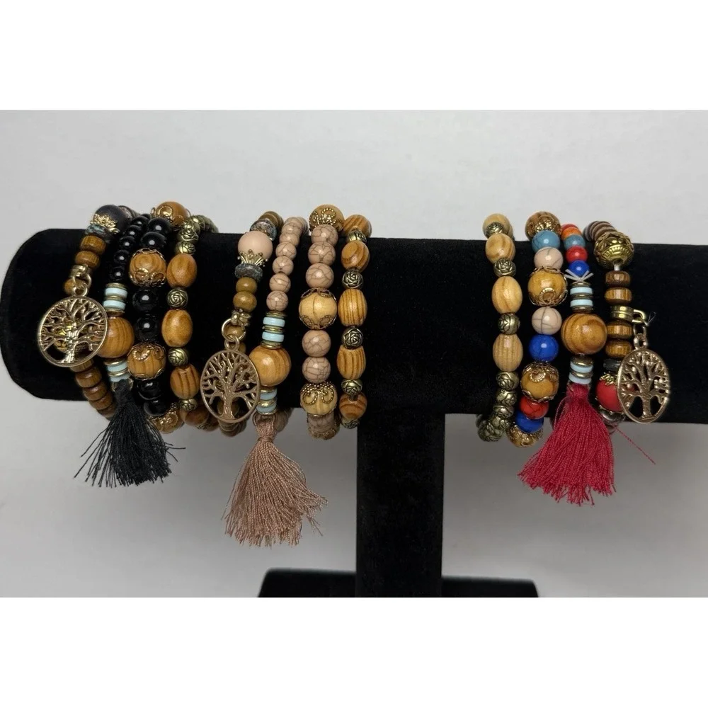 Tree‎ Of Life Bracelets 3 Sets of 4 Each Set Hand Crafted Beautiful Colors Boho